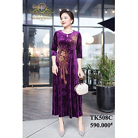 Đầm nhung hoa hồng tím kết hoa