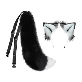 Plush Wolf Ears and Tail Set Lolita Cosplay for Stage Shows Dress up Props
