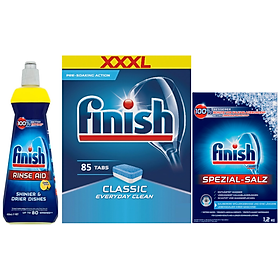 combo viên rửa bát finish Classic 85 viên+nước làm bóng finish 400ml+muối rửa bát finish 1,2kg dùng cho máy rửa chén bát