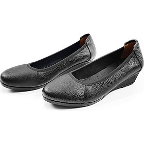 Giày Đế Xuồng Cao 3cm Da Bò Thật Mềm Êm Cổ Chun, Ôm Chân Chắc Chắn, Bền Đẹp 3P2116
