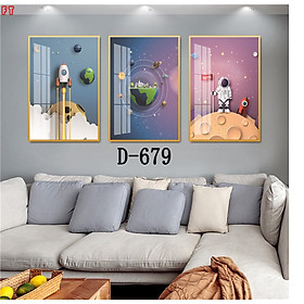 Mua Tranh Treo Tường Cho Bé - Tranh Canvas Bộ 3 Du Hành Vũ Trụ