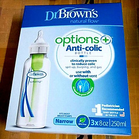 Set 3 bình sữa cổ thường hẹp Dr Browns Natural Flow Anti Colic dung tích 250 ml ( nhập khẩu Mỹ ) l (Mẫu mới 2019)