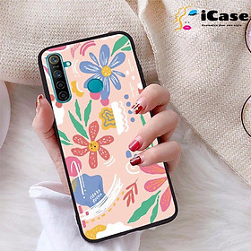 Ốp lưng iCase dành cho Realme 5 chất liệu viền dẻo lưng cứng nhám TPU có hai lỗ xỏ dây đeo in nổi 4D hình bộ sưu tập HOA 33