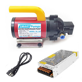 Máy bơm áp lực mini xịt rửa vệ sinh máy lạnh rửa xe tưới cây 12V 120W Smartpumps kèm nguồn điện
