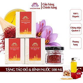 Combo 3 hộp (hộp/1gr) saffron Kingdom Herb, nhụy hoa nghệ tây Iran chính hãng super negin thượng hạng (Tặng táo đỏ Tân Cương 10g và bình nước thủy tinh)