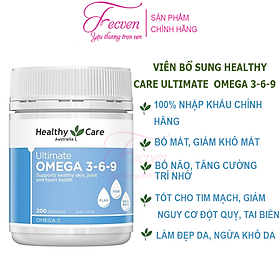 Viên Bổ Sung Healthy Care Ultimate Omega 3-6-9 1000mg 200 Viên - Bổ Mắt, Giảm Khô Mắt, Bổ Não, Tăng Cường Trí Nhớ - Tốt Cho Tim Mạch, Giảm Nguy Cơ Đột Quỵ và Tai Biến - Làm Đẹp Da, Ngừa khô da - FECVEN