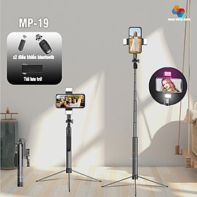 Gậy chụp ảnh selfie quay video MP-19 bản nâng cấp, kim loại bền bỉ, tay cân bằng quay video, x2 điều khiển bluetooth từ xa có thể sạc lại, đèn RGB gam màu tùy ý, hàng chính hãng - MP-19 Tiêu Chuẩn