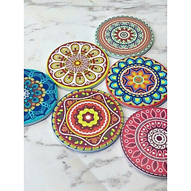 Set 6 Lót Cốc Gốm Họa Tiết Mandala Hàng Chính hãng