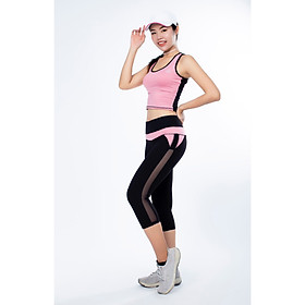 Bộ thể thao nữ quần lửng lưới áo croptop cao cấp màu Cam- DL513