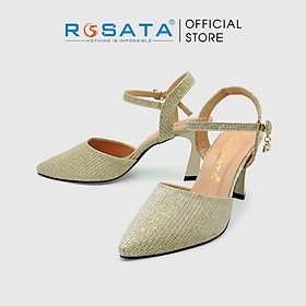 Giày cao gót nữ đế vuông 7 phân mũi nhọn quai hậu khóa cài dây mảnh ROSATA RO499 ( Bảo Hành 12 Tháng ) - Gold