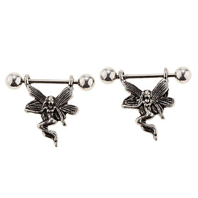 1 Pair Angel Fairy Design 16g Nipple Ring Bar Shields Body Jewelry Charms