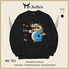Áo Sweater trắng đen xì rách tết 2024 rồng TE2 Mr.Buffalo - TE2- Đen