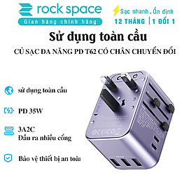 Củ sạc đa chức năng Rockspace T62 đủ chân cắm sạc nhanh chuẩn PD, QC - hàng chính hãng bảo hành 12 tháng