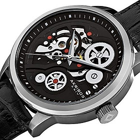 Akribos XXIV Men's Skeleton Watch - Mechanical Automatic Dial On Alligator Embossed Genuine Leather Strap - AK538