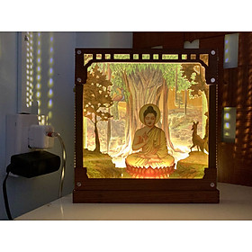 (Có đèn) Hộp Ánh Sáng Đức Phật Thích Ca Mâu Ni, Mô Hình Phật Lightbox, Tranh 3D Phật Giáo Để Bàn, Gautama Buddha