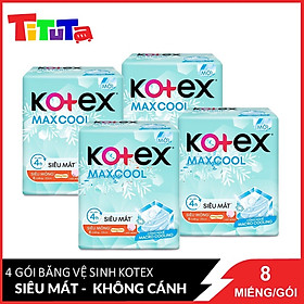 Combo 4 Băng Vệ Sinh Siêu Mỏng Không Cánh 23cm 8 Miếng Kotex MaxCool Mặt