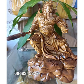 Mua Tượng quan công múa võ khắc siêu nét bằng gỗ bách xanh thơm nức kt cao 20×15×8cm