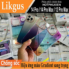 Ốp lưng chống sốc cho iPhone 14 Pro / 14 Pro Max / 12 Pro Max hiệu Likgus Luxury Gradient trang bị viền Camera ánh kim sang trọng , chống sốc chống va đập - Hàng nhập khẩu - Xanh - 14 Pro