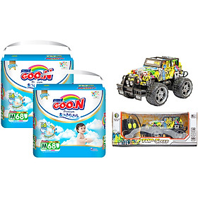 Combo 2 bịch Tã quần Goon Premium cao cấp gói siêu đại M68 (7kg ~ 12kg) + Bộ đồ chơi xe điều khiển cao cấp