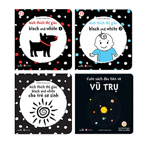 Sách cho bé - Kích Thích Thị Giác - Black and White Cho Trẻ Sơ Sinh - Combo 4 cuốn - Lật mở zigzag - Bồi cứng hoàn toàn