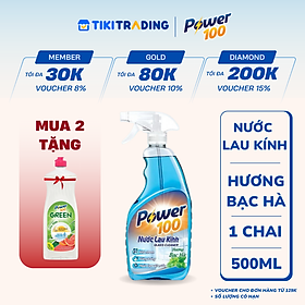 Chai Nước Lau Kính POWER100 Hương Bạc Hà 500ml