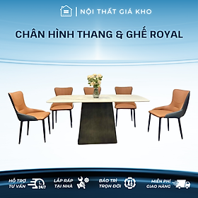 Mua Bàn ăn mặt đá Ceramic bóng chân hình thang khung thép kết hợp ghế Royal sọc