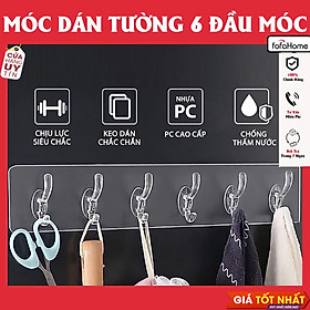 Thanh Treo Đồ Dán Tường 6 Đầu Móc Liền Mạch Trong Suốt Siêu Dính