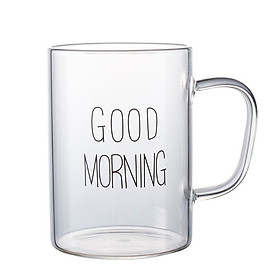 Ly Thủy Tinh Chịu Nhiệt Kèm Tay Cầm In Chữ Morning