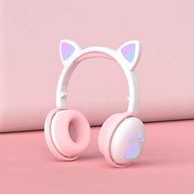 Tai nghe chụp tai bluetooth Cute Cat V2, tai nghe mèo không dây siêu dễ thương có đèn led đổi màu cực đẹp, tai mèo đáng yêu có mic đàm thoại cao cấp