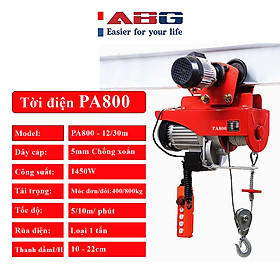 Bộ Tời Điện Kèm Rùa ABG PA800 (250/500Kg) 12 Mét Giúp Máy Tời Treo Nâng Hạ Vật Nặng Dễ Dàng Trong Nhà Xưởng Công Nghiệp Và Đời Sống, Nâng Kéo Linh Hoạt, Hiệu Quả Cao – Hàng Chính Hãng