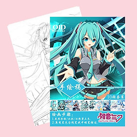 Tranh tô màu Hatsune Miku tập bản thảo phác họa anime manga chibi