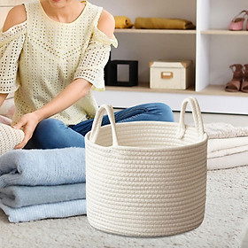 Woven Rope Storage Basket, Boho Storage Basket with Handles, Toys Clothes Organizer, Dirty Clothes Laundry Basket for Dorm, Bedroom, Utility Room