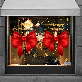 Decal trang trí Noel hít tĩnh điện - Cặp Nơ đỏ rực cực xinh
