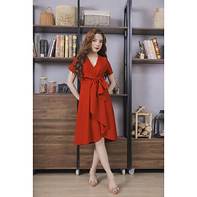 Váy Chữ Chéo Eo Màu Đỏ Cao Cấp 23V039 Pi Style