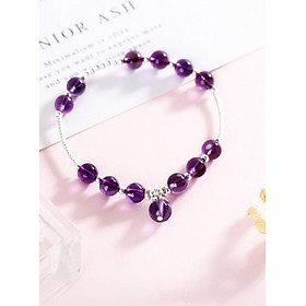 Vòng tay đá thạch anh tím phối charm bi bạc mệnh hỏa, thổ - Ngọc Quý Gemstones