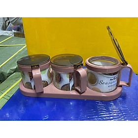 BỘ 3 LỌ GIA VỊ THUỶ TINH CAO CẤP có khay nhựa