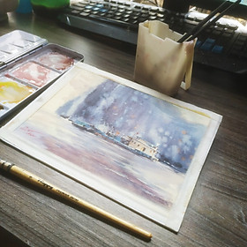 Mua Tranh phong cảnh - tranh để bàn - tranh mầu nước vẽ tay