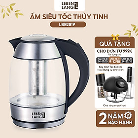 Ấm siêu tốc thuỷ tinh Lebenlang LBE2819, dung tích 1800ml, bảo hành 2 năm - hàng chính hãng