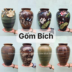 Mua Bình Hoa Lọ Hoa Dáng Vò Đắp Lá Sen Men Mộc Gốm Sứ Bát Tràng - Gốm Bích