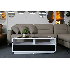 Mua Bàn trà  bàn sofa gỗ thiết kế khối chữ nhật có 2 tầng và mặt kính cường lực