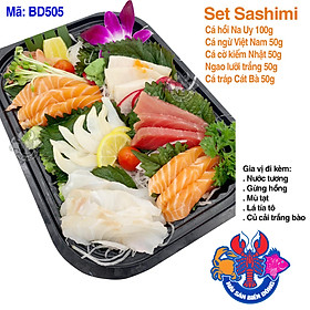 Mã 505_Set Sashimi Cá Hồi, Cá Ngừ, Cá Cờ Kiểm, Ngao lưỡi trắng, Cá Tráp 300g