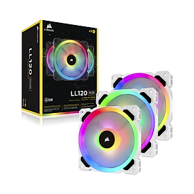 Bộ 3 quạt máy tính 120mm Corsair  LL120 Trắng RGB kèm Node PRO - Hàng Chính Hãng