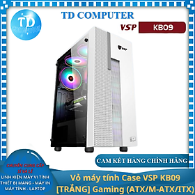 Vỏ máy tính Case VSP KB09 [TRẮNG] Gaming (ATX/M-ATX/ITX) Kính cường lực (Không kèm FAN) - Hàng chính hãng VSP phân phối