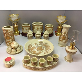 Mua Bộ bát hương thờ rồng vàng ( gốm sứ  cao cấp) comboo cả bộ 3 Bát hương + tặng tro đủ bát hương tặng nước sái tịnh đồ thờ HAN7566