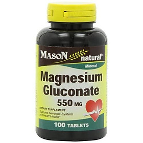 Mason Natural, Magnesium Gluconate 550 Mg Tablets, 100-Count Bottles (Pack of 3), Dietary Supplement Supports Muscle Regulation, Nerve Function, Blood Pressure, Bone Formation, and Heart Health