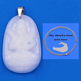 Mặt Phật Hư không tạng đá thạch anh trắng 3.6 cm kèm móc và dây chuyền inox, Mặt Phật bản mệnh