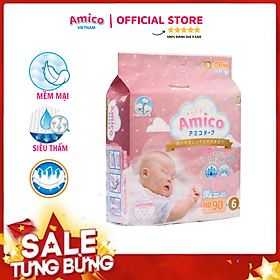 Bỉm - Tã dán Amico size NB 90+ 6 miếng Cho bé 5 kg