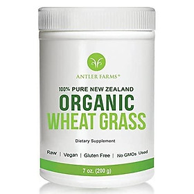 Antler Farms - 100% Pure New Zealand Organic Wheatgrass Powder, 50 Servings, 200g - Raw, Vegan, Gluten Free, Nutrient Rich, High Chlorophyll Wheat Grass, Detox, Essential Amino Acids, Minerals