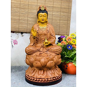 Mua Tượng phật bà quan âm  bồ tát bằng gỗ hương đá tô làm mầu giả cổ kt cao 40×20×20cm