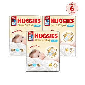 Combo 3 gói Tã/bỉm dán sơ sinh Huggies Skin Perfect NB 70+6 miếng với 2 vùng thấm giảm kích ứng da